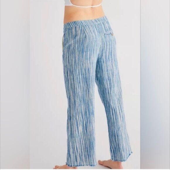 Free People Pants Size 4 Raw Hem Wide Leg Marta Yarn Dye Trousers Wide Leg - Picture 2 of 10